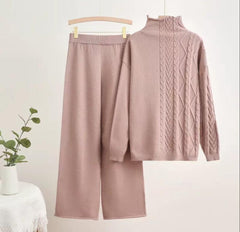 Kinsley Luxe Winter Coord Set - Tracksuit - flat-lay shot of jumper and trousers, pink - Miss Mosa By Akanksha