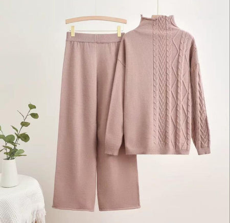 Kinsley Luxe Winter Coord Set - Tracksuit - flat-lay shot of jumper and trousers, pink - Miss Mosa By Akanksha