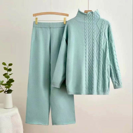 Kinsley Luxe Winter Coord Set - Tracksuit - flat-lay shot of jumper and trousers, blue - Miss Mosa By Akanksha