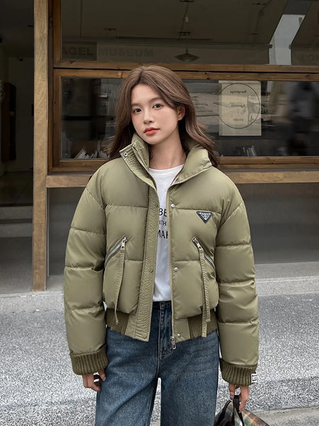 Kio Warm Parka Jacket In Army Green - full-length front shot on model outdoors - Miss Mosa By Akanksha
