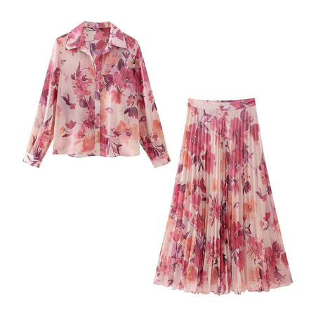 Kipsy Summer Floral Pleated Coord - styled flat-lay shot, pink - Miss Mosa By Akanksha