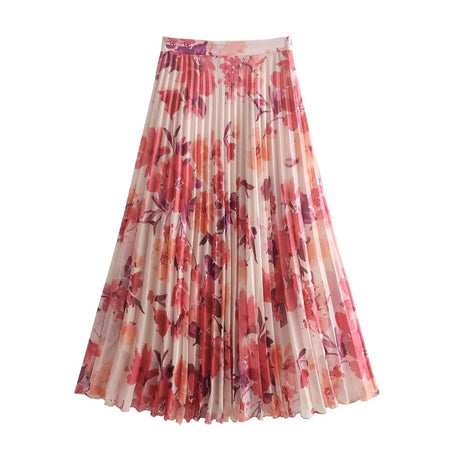 Kipsy Summer Floral Pleated Coord - flat-lay product shot, pink - Miss Mosa By Akanksha