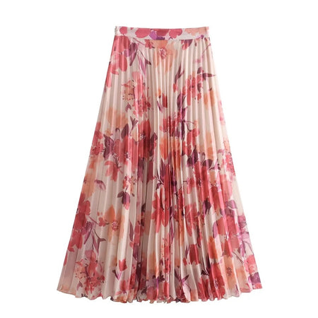Kipsy Summer Floral Pleated Coord - flat-lay product shot, pink - Miss Mosa By Akanksha