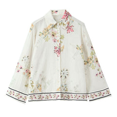 Klara Floral Shirt - front shot, ivory with blue floral print - Miss Mosa By Akanksha