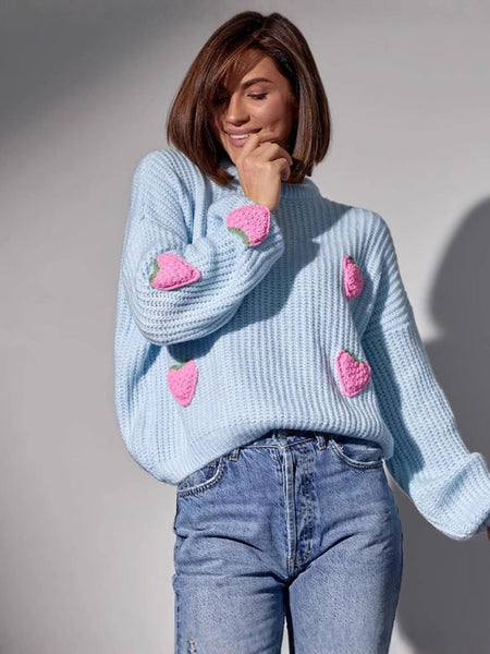 Koala Strawbery Oversized Sweater In Blue - front shot on model - Miss Mosa By Akanksha