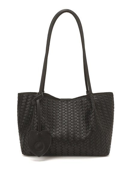 Koda Textured PU Tote Bag With Pouch - front product shot, black - Miss Mosa By Akanksha