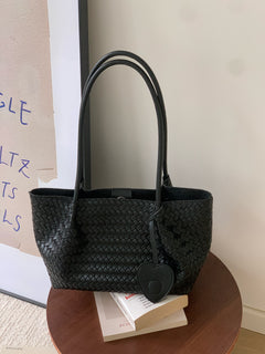 Koda Textured PU Tote Bag With Pouch - angled product shot, black - Miss Mosa By Akanksha