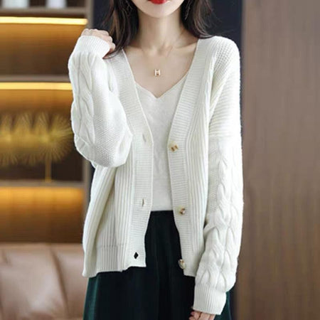 Koret Statement Buttoned Cardigan - front shot on model, white - Miss Mosa By Akanksha