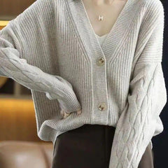 Koret Statement Buttoned Cardigan - front shot on model, grey - Miss Mosa By Akanksha