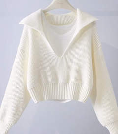 Kristina Soft Crop Pullover - product shot on hanger, off-white - Miss Mosa By Akanksha