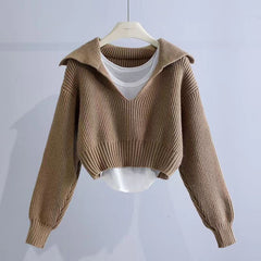 Kristina Soft Crop Pullover - product shot on hanger, brown - Miss Mosa By Akanksha