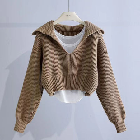 Kristina Soft Crop Pullover - product shot on hanger, brown - Miss Mosa By Akanksha