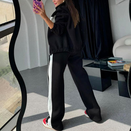 Kyler Premium Tracksuit - back shot on model in mirror, black and white - Miss Mosa By Akanksha
