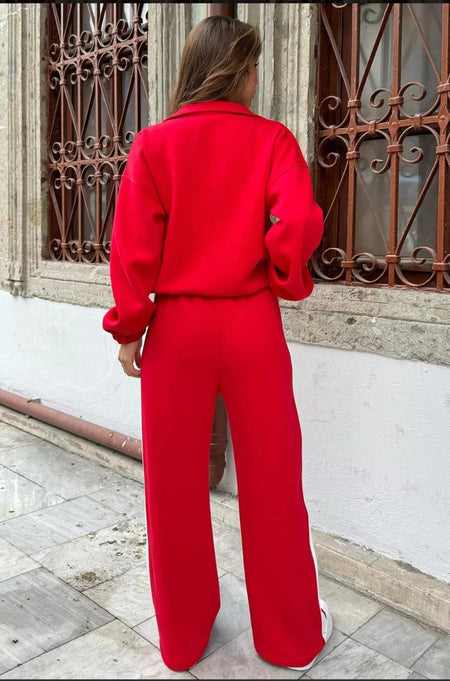 Kyler Premium Tracksuit - back shot on model outdoors, red - Miss Mosa By Akanksha
