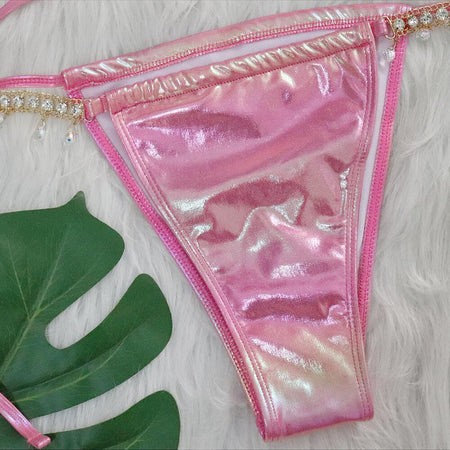 Lake Embellished 2Pcs Bikini Swimsuit - close-up shot, iridescent pink - Miss Mosa By Akanksha