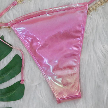 Lake Embellished 2Pcs Bikini Swimsuit - close-up shot, iridescent pink - Miss Mosa By Akanksha