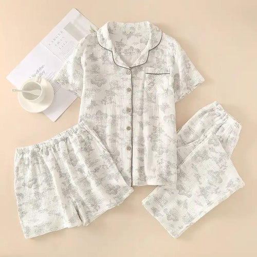 Lara 3 Pc Set Cotton Nightsuit In Off-White