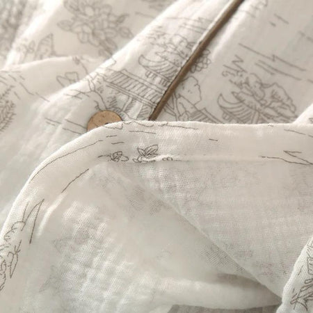 Lara 3 Pc Set Cotton Nightsuit In Off-White - close-up of collar and button detail - Miss Mosa By Akanksha
