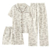 Lara 3 Pc Set Cotton Nightsuit In Off-White - XS