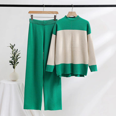 Latifah Woolen Coord Set - front shot on hanger, green - Miss Mosa By Akanksha