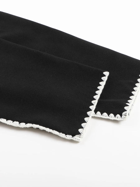 Laura Long Oversized Woolen Jacket with Scarf - close-up of contrast stitched edge, black and white - Miss Mosa By Akanksha