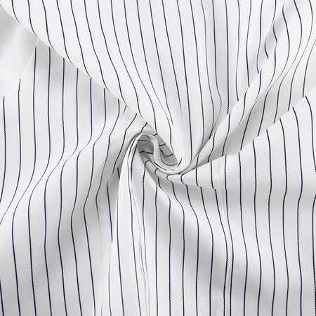 Laura Stripe Vest Coord Set - fabric detail shot, white with navy pinstripes - Miss Mosa By Akanksha