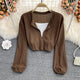 Laurel Full Sleeve Summer Tops - front shot on hanger, brown - Miss Mosa By Akanksha