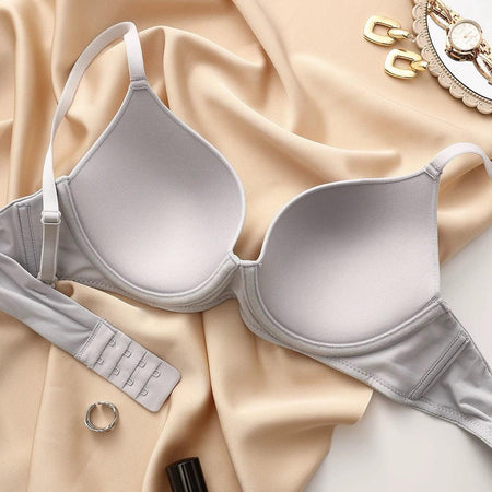 Laurel Seamless Bralettes - back shot on hanger, grey - Miss Mosa By Akanksha