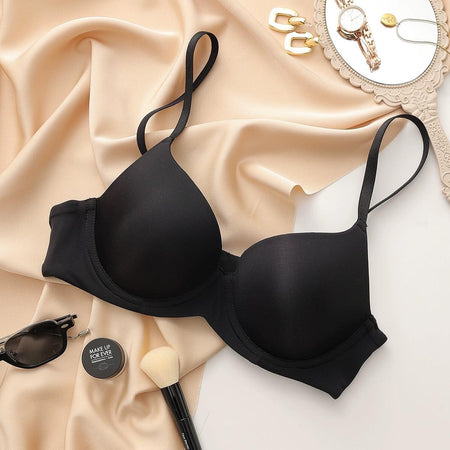 Laurel Seamless Bralettes - front shot on hanger, black - Miss Mosa By Akanksha