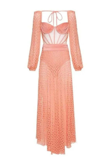 Laurel Statement Swimsuit With Attached Skirt - flat-lay product shot, pink - Miss Mosa By Akanksha