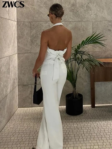 Lax Statement Vest Suit with Pants In White - back shot on model, white - Miss Mosa By Akanksha