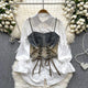 Lea Luxury Corset Top with Shirt - styled flat-lay shot, white - Miss Mosa By Akanksha