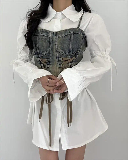 Lea Luxury Corset Top with Shirt - close-up of corset, white - Miss Mosa By Akanksha