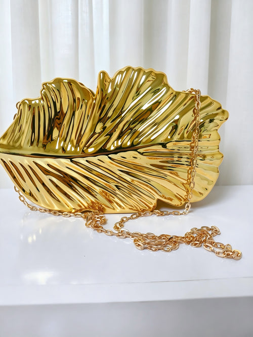 Leaf Clutch Bag With Chain