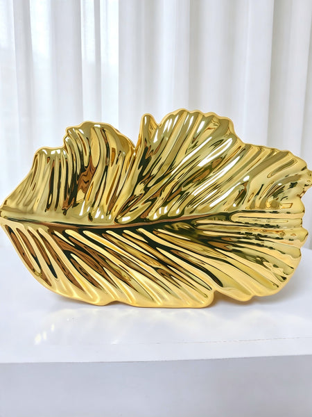 Leaf Clutch Bag With Chain - front product shot, gold - Miss Mosa By Akanksha