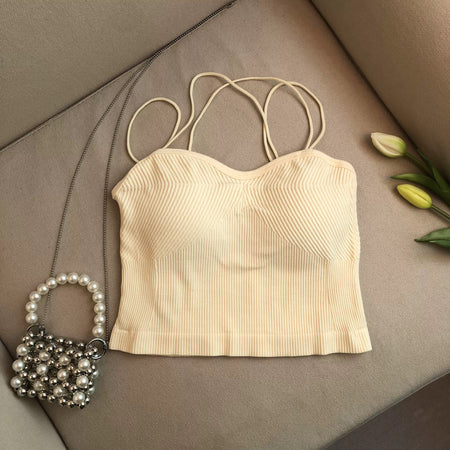 Leddo Tank Tops with Inbuilt Bra - styled flat-lay shot, cream - Miss Mosa By Akanksha