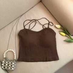 Leddo Tank Tops with Inbuilt Bra - styled flat-lay shot, brown - Miss Mosa By Akanksha