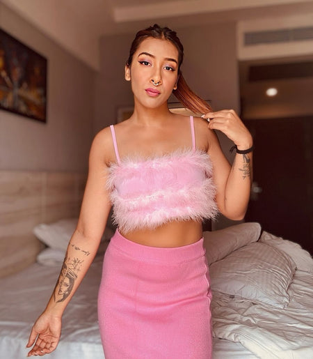 Leena Statement Coord Set In Pink - full-length shot on model, pink - Miss Mosa By Akanksha
