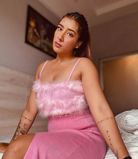 Leena Statement Coord Set In Pink - lifestyle shot on model, pink - Miss Mosa By Akanksha