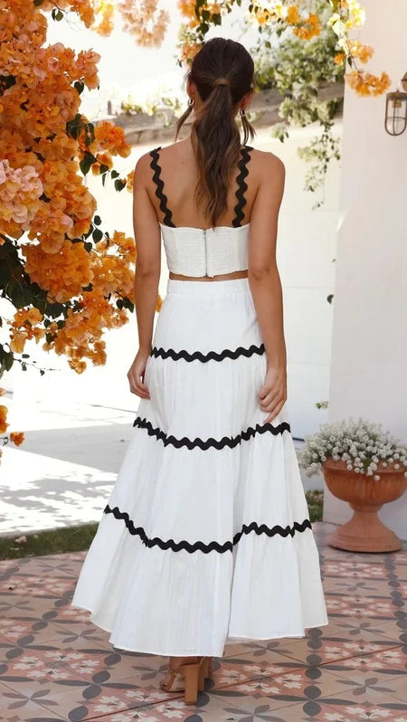 Leh Summer Set of Top with Skirt - back shot on model, white - Miss Mosa By Akanksha