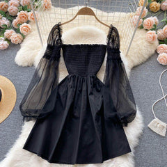 Lena Mesh Sleeve Dress - styled flat-lay shot, black - Miss Mosa By Akanksha