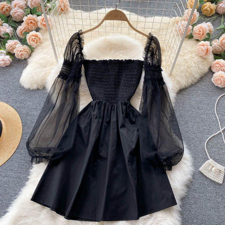 Lena Mesh Sleeve Dress - styled flat-lay shot, black - Miss Mosa By Akanksha