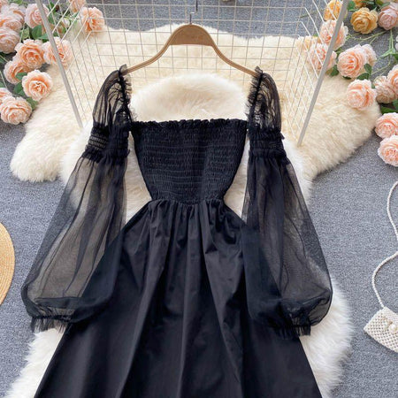 Lena Mesh Sleeve Dress - styled flat-lay shot, black - Miss Mosa By Akanksha