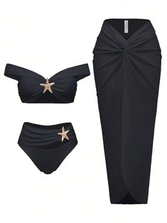 Leoine 2 Pcs Cutout Swimsuit With Skirt - flat-lay shot, black - Miss Mosa By Akanksha