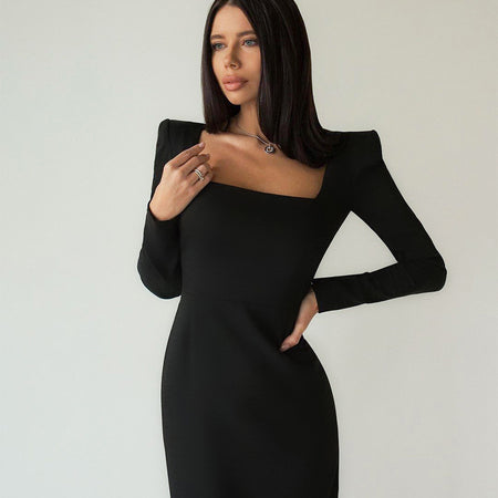 Leone Luxe Midi Dress - close-up shot, black - Miss Mosa By Akanksha