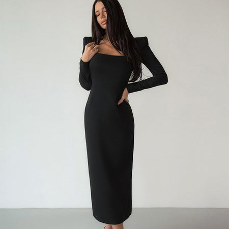 Leone Luxe Midi Dress - three-quarter front shot, black - Miss Mosa By Akanksha