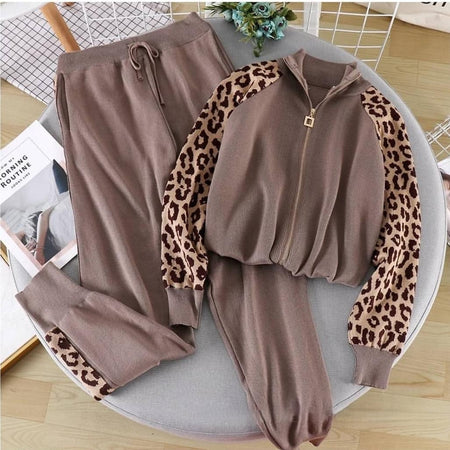Leopard Patterned Tracksets - styled flat-lay shot, brown - Miss Mosa By Akanksha