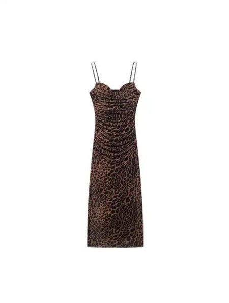 Leopard Print Bodycon Midi Dress In Brown - flat product shot of dress - Miss Mosa By Akanksha