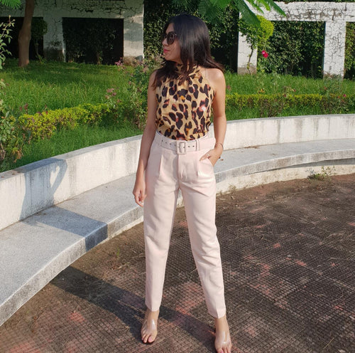 Leopard Print Halter Neck Top In Brown