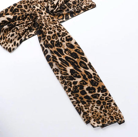 Leopard Print Swimsuit With Skirt In Brown - flat-lay shot of sarong scarf - Miss Mosa By Akanksha